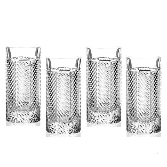 4 brand new Ralph Lauren Herringbone Highball Glasses = Heavy Crystal Barware - Picture 1 of 5
